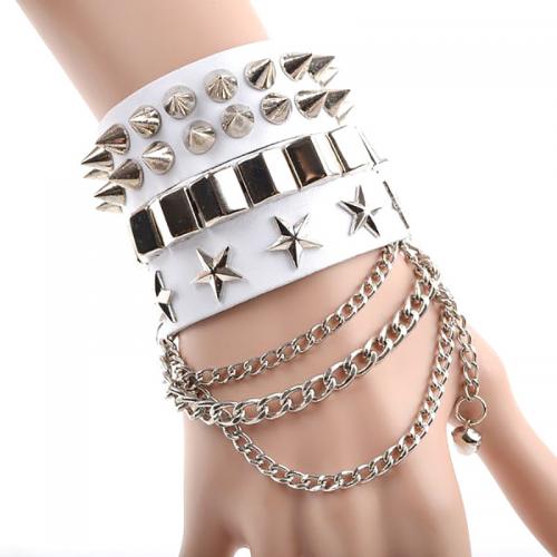 Cowhide Bracelet with Zinc Alloy multilayer & with rivet stud & punk style & for man white Length Approx 6.7-8 Inch Sold By PC