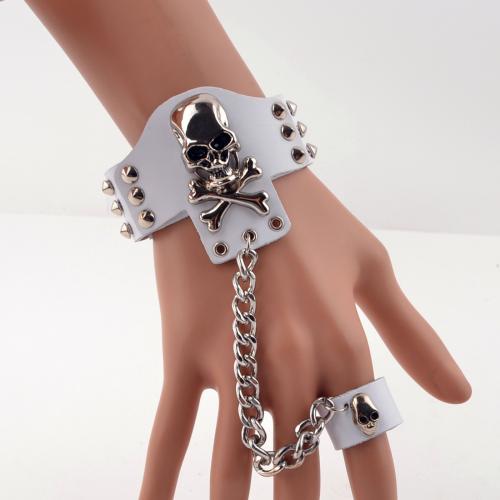 PU Leather Bracelet with Zinc Alloy Skull plated with rivet stud & punk style & for man Length Approx 6.9-7.9 Inch Sold By PC