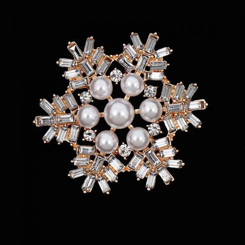 Zinc Alloy Brooch Finding with Plastic Pearl Snowflake plated DIY & with rhinestone nickel lead & cadmium free Sold By PC