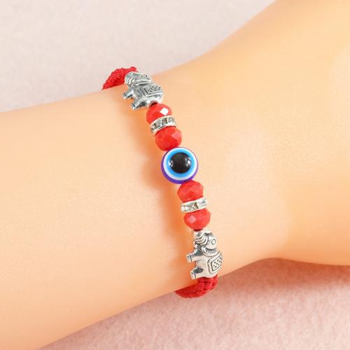 Evil Eye Jewelry Bracelet Knot Cord with Resin & Zinc Alloy Elephant silver color plated fashion jewelry & Unisex & adjustable Length Approx 14-28 cm Sold By PC