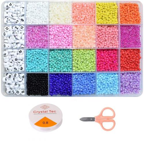 DIY Jewelry Supplies Glass with Plastic Box & Crystal Thread & Resin 24 cells mixed colors Sold By Box