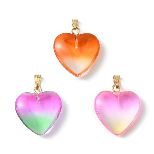 Gemstone Pendants Jewelry Glass with Iron Heart gold color plated DIY Sold By Bag