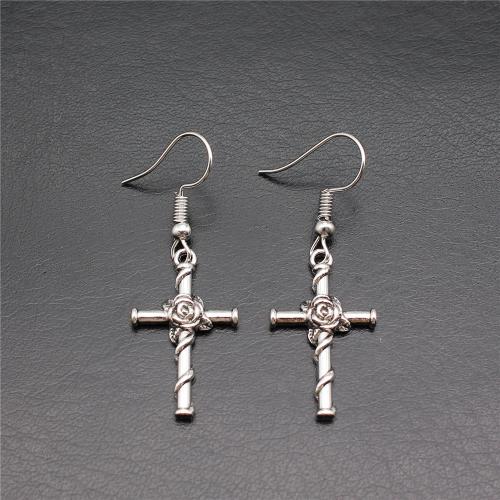Zinc Alloy Drop Earrings Cross plated fashion jewelry silver color nickel lead & cadmium free Sold By Pair