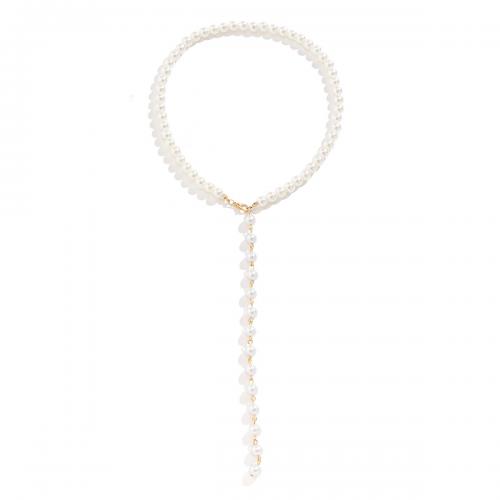 Kunststof parel ketting, Plastic Pearl, met Zinc Alloy, plated, mode sieraden & voor vrouw, meer kleuren voor de keuze, Lengte Ca 40 cm, Verkocht door PC