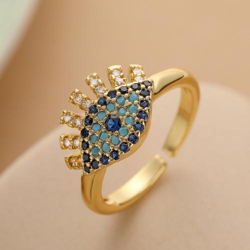 Evil Eye Jewelry Finger Ring Brass plated Adjustable & micro pave cubic zirconia & for woman inner ~20mm Sold By PC