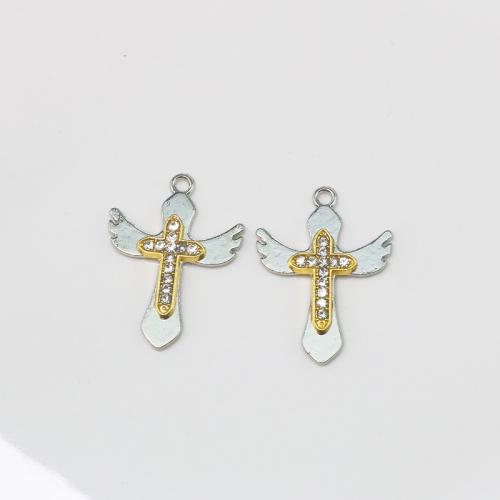 Tibetan Style Cross Pendants, plated, DIY & with rhinestone, silver color, nickel, lead & cadmium free, 20x26mm, Sold By PC