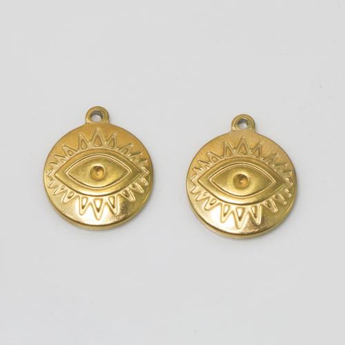 Evil Eye Pendants 304 Stainless Steel Round plated DIY golden Sold By PC