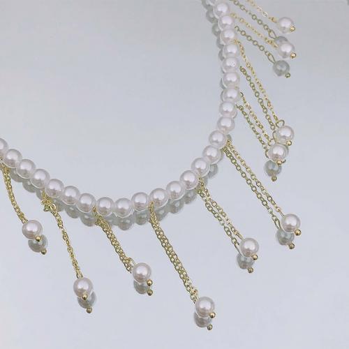 Collar de perlas de plástico, aleación de zinc, con Perlas plásticas, Joyería & para mujer, libre de níquel, plomo & cadmio, longitud aproximado 42 cm, Vendido por UD
