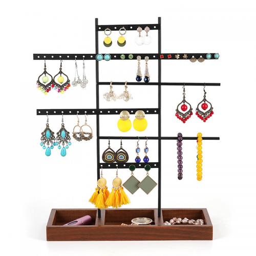 Iron Earring Display with Wood multifunctional black nickel lead & cadmium free Sold By PC