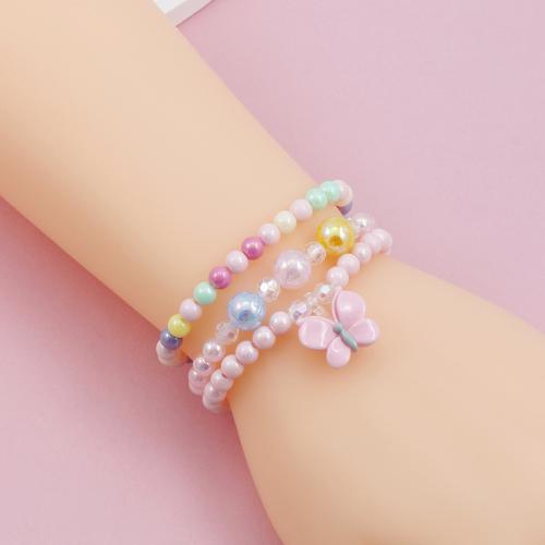 Children Bracelet & Bangle Plastic Butterfly handmade three pieces & for children multi-colored Sold By Set