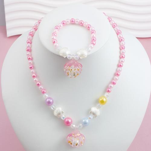 Children Bracelet & Bangle bracelet & necklace Plastic Shell handmade for children pink Sold By Set
