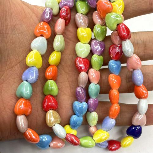 PorseleinJuwelen Beads, Porselein, Hart, DIY, gemengde kleuren, 10x10mm, Ca 30pC's/Strand, Verkocht door Strand