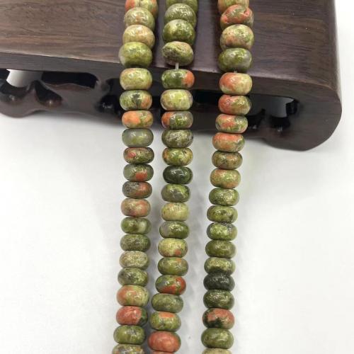 Unakite Beads, Flad Rund, du kan DIY, blandede farver, 8mm, Ca. 60pc'er/Strand, Solgt af Strand