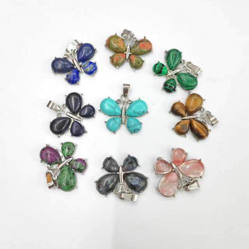 Gemstone Smycken Pärlor, Natursten, med Zink Alloy, Fjäril, DIY & olika material för val, fler färger för val, 25x31mm, Säljs av PC