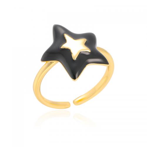 Brass Finger Ring Star gold color plated fashion jewelry & for woman & enamel nickel lead & cadmium free cuff finger ring diameter about 2.2cm Sold By PC