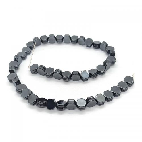 Nicht-magnetische Hämatit Perlen, Sechseck, poliert, DIY, schwarz, 9mm, 45PCs/Strang, verkauft per 40 cm Strang