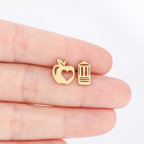 Stainless Steel Stud Earrings 304 Stainless Steel Apple plated for woman Sold By Bag