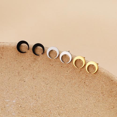 Stainless Steel Stud Earrings, 304 Stainless Steel, Moon, plated, for woman, more colors for choice, 8.50x8.50mm, 12Pairs/Bag, Sold By Bag