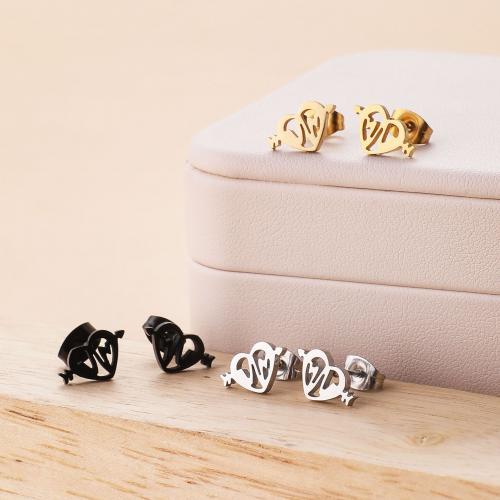 Stainless Steel Stud Earrings, 304 Stainless Steel, Heart, plated, for woman, more colors for choice, 11x7mm, 12PCs/Bag, Sold By Bag
