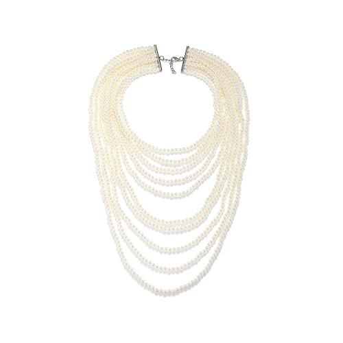 Collar de perlas de plástico, Perlas plásticas, con aleación de zinc, con 4cm extender cadena, hecho a mano, Joyería & multicapa & para mujer, Blanco, longitud aproximado 39 cm, Vendido por UD