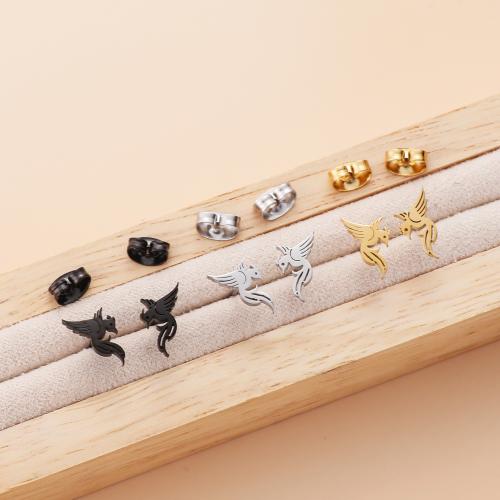 Stainless Steel Stud Earrings, 304 Stainless Steel, Bird, plated, for woman, more colors for choice, 8x10mm, 12Pairs/Bag, Sold By Bag