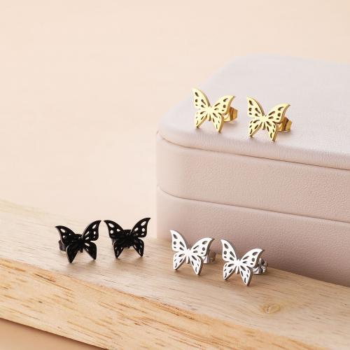 Stainless Steel Stud Earrings, 304 Stainless Steel, Butterfly, plated, for woman, more colors for choice, 12x10mm, 12Pairs/Bag, Sold By Bag