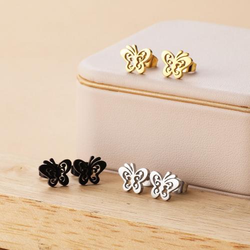 Stainless Steel Stud Earrings, 304 Stainless Steel, Butterfly, plated, for woman, more colors for choice, 10x8mm, 12Pairs/Bag, Sold By Bag