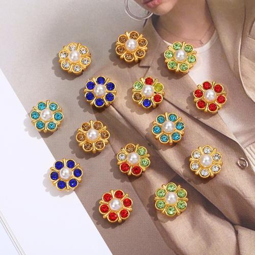 Zinc Alloy Jewelry Cabochons Flower plated DIY & with rhinestone nickel lead & cadmium free 14mm Sold By Bag