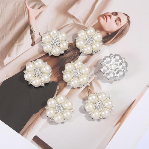 Zinc Alloy Jewelry Cabochons with ABS Plastic Pearl Flower plated DIY & with rhinestone nickel lead & cadmium free 28mm Sold By Bag