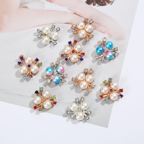 Hair Accessories DIY Findings Zinc Alloy with ABS Plastic Pearl Flower plated with rhinestone nickel lead & cadmium free 20mm Sold By Bag
