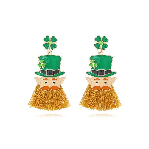 Zinc Alloy Stud Earring with Cotton Thread fashion jewelry & for woman & enamel & with rhinestone green nickel lead & cadmium free Sold By Pair