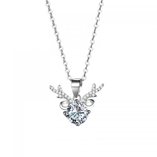 925 Sterling Silver Necklaces with Moissanite with 5CM extender chain plated for woman platinum color Length Approx 40 cm Sold By PC