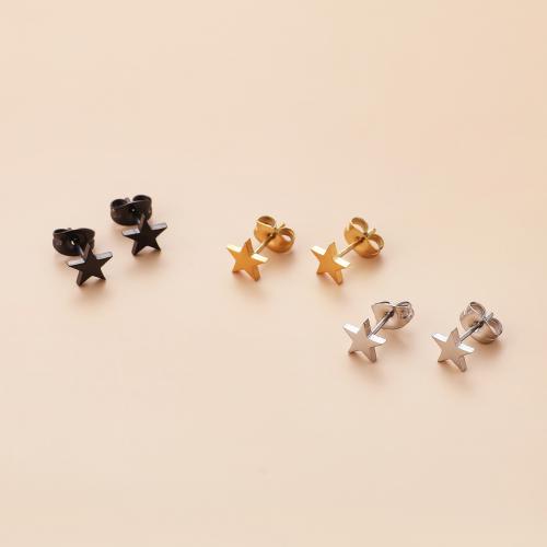 Stainless Steel Stud Earrings, 304 Stainless Steel, Star, plated, for woman, more colors for choice, 6.50x7mm, 12PCs/Bag, Sold By Bag