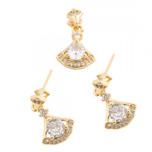 Brass Jewelry Set, different styles for choice & micro pave cubic zirconia & for woman, golden, nickel, lead & cadmium free, pendant 16*10.5mm,  stud earring 17*10.5mm, Sold By PC