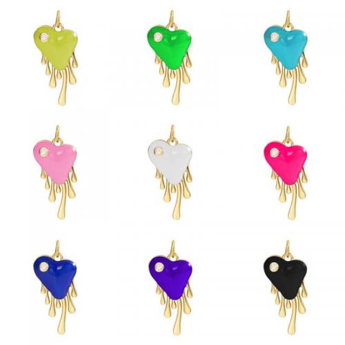 Brass Heart Pendants gold color plated enamel & with rhinestone nickel lead & cadmium free Sold By PC