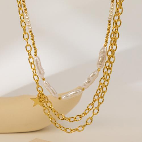 Collar de Aleación de Zinc, con Perlas plásticas, chapado, tres capas & Joyería & para mujer, dorado, libre de níquel, plomo & cadmio, Vendido por UD