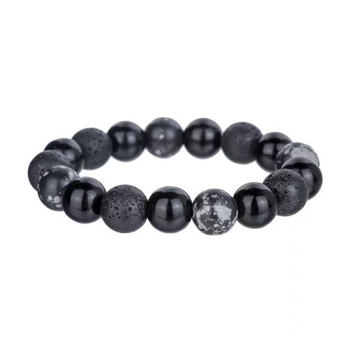 Edelsteen armbanden, Sneeuwvlok Obsidiaan, gepolijst, uniseks & verschillende grootte voor keus, zwart, Lengte Ca 18 cm, Verkocht door PC