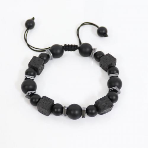 Tibetan Style Bracelet, with Glass Beads & Wax Cord & Lava & Hematite, plated, Unisex, black, Length:Approx 17-25 cm, Sold By PC