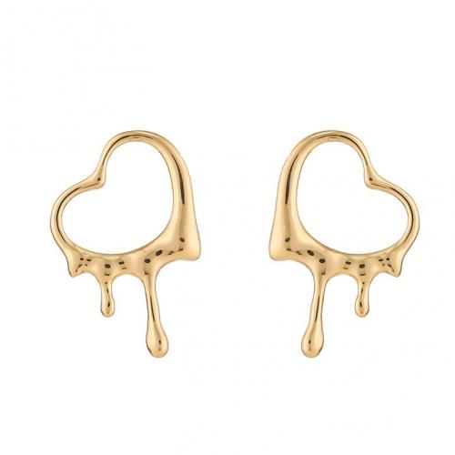 Tibetan Style Stud Earring, Heart, plated, for woman, golden, Sold By Pair
