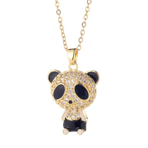 Cubic Zircon Micro Pave Brass Necklace, with 5CM extender chain, Panda, plated, micro pave cubic zirconia & for woman & enamel, golden, Length:Approx 40 cm, Sold By PC