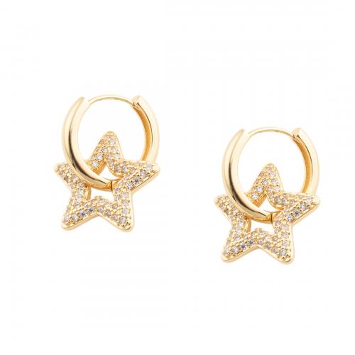 Cubic Zirconia Micro Pave Brass Earring Star fashion jewelry & micro pave cubic zirconia & for woman golden nickel lead & cadmium free Sold By Pair