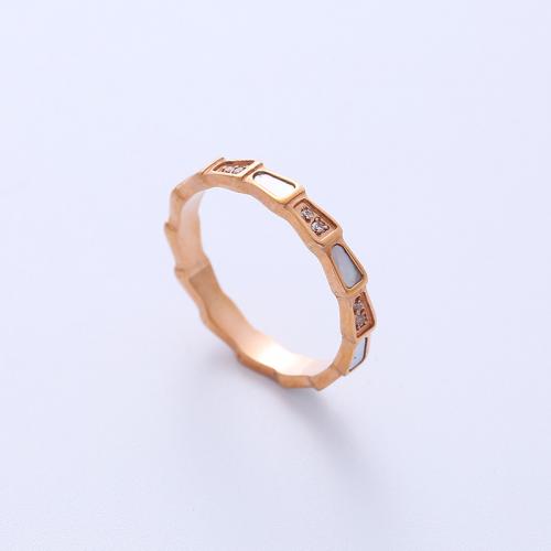 Stainless Steel Finger Ring 316L Stainless Steel & for woman & enamel & with rhinestone rose gold color Sold By PC