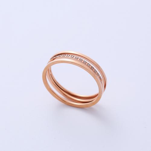 Rhinestone Stainless Steel Finger Ring 304 Stainless Steel & for woman & with rhinestone rose gold color Sold By PC
