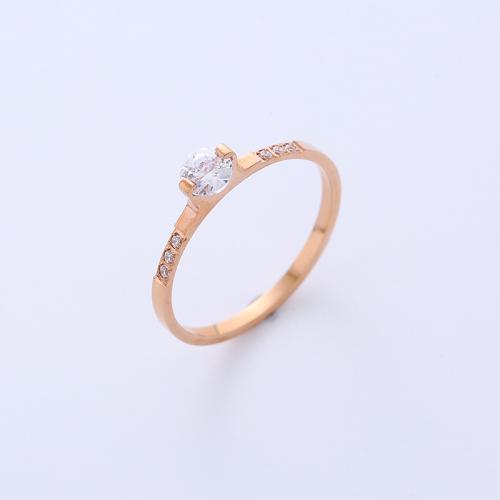 Stal nierdzewna Rhinestone Ring Finger, Stal nierdzewna 316L, różnej wielkości do wyboru & dla kobiety & z kamieniem, różowe złoto, sprzedane przez PC
