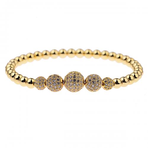 Cubic Zirconia Micro Pave Brass Bracelet Round gold color plated fashion jewelry & elastic & micro pave cubic zirconia & for woman nickel lead & cadmium free 6 8 10mm Length Approx 17-19 cm Sold By PC