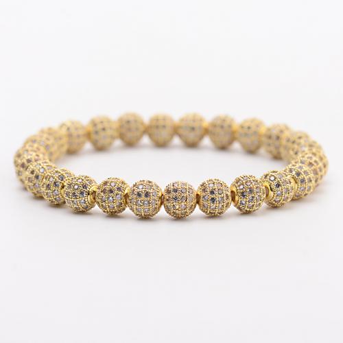 Cubic Zirconia Micro Pave Brass Bracelet Round gold color plated fashion jewelry & elastic & micro pave cubic zirconia & for woman nickel lead & cadmium free 8mm Length Approx 17-19 cm Sold By PC
