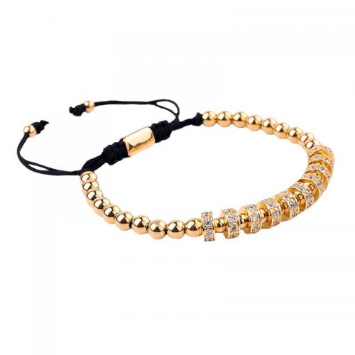 Cubic Zirconia Micro Pave Brass Bracelet with Knot Cord gold color plated fashion jewelry & Unisex & adjustable & micro pave cubic zirconia nickel lead & cadmium free Length Approx 17-25 cm Sold By PC