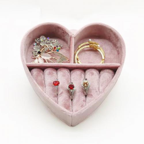 صندوق مجوهرات متعددة الوظائف, المخملية, قلب, الغبار, المزيد من الألوان للاختيار, 150x147x40mm, تباع بواسطة PC