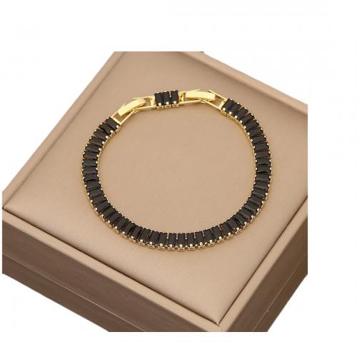 Brass Bracelet Geometrical Pattern 18K gold plated micro pave cubic zirconia & for woman Length Approx 7 Inch Sold By PC