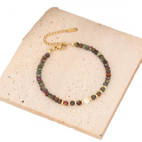 Gemstone Bracelet with Shell & Brass & 304 Stainless Steel with 2inch extender chain gold color plated & for woman & faceted Length Approx 7 Inch Sold By PC